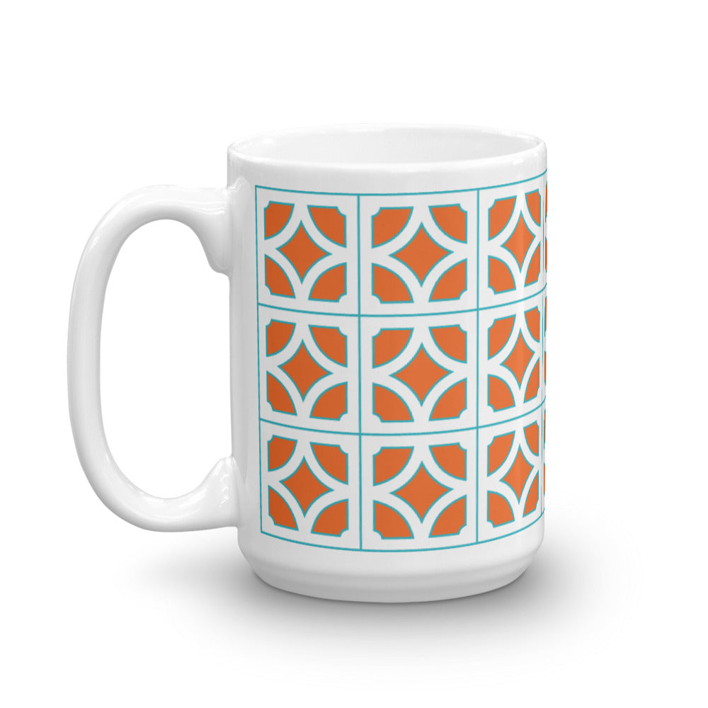 Breeze-Block Mug - "Empress", Orange/Aqua - Minty's Design