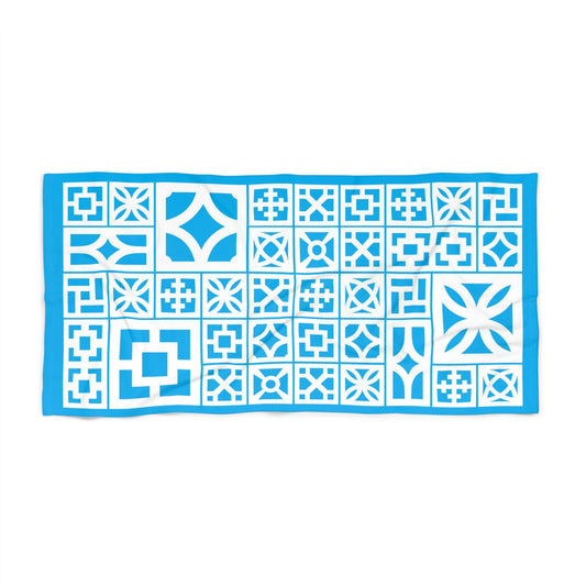 "All Wall" breeze block motif towel - Blue