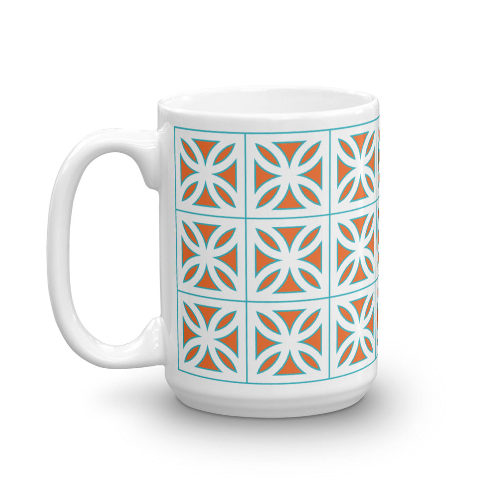 Breeze-Block Mug - "Sunflower", Orange/Aqua - Minty's Design